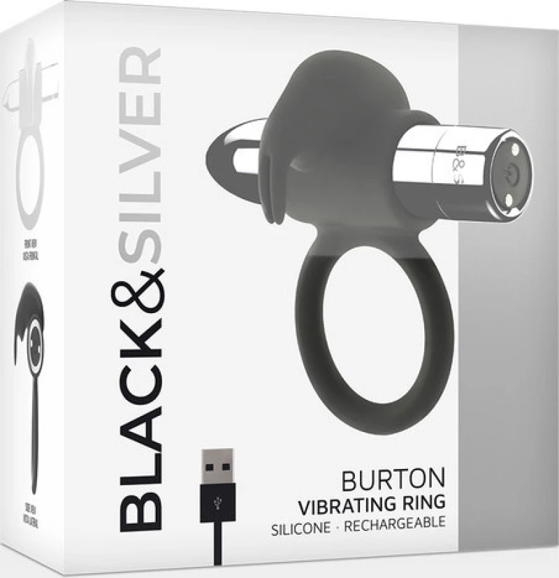Black & Silver Burton Rechargeable Cock Ring