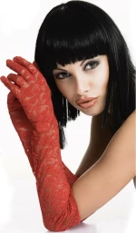 Chilirose Long Gloves with Lace Red