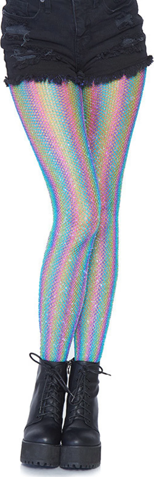 Lurex Rainbow Fishnet Tights Blue