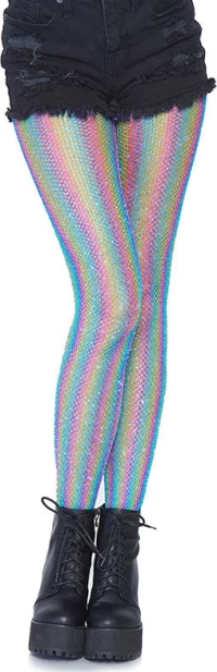 Lurex Rainbow Fishnet Tights Blue