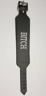 BITCH PRINT LEATHER WRISTBAND BLACK