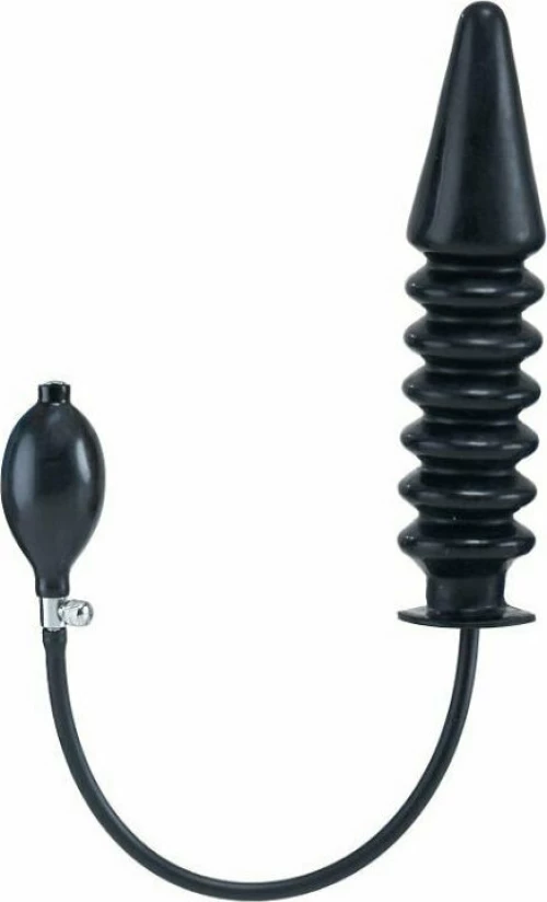 Inflatable Solid Ribbed Dildo - Black L