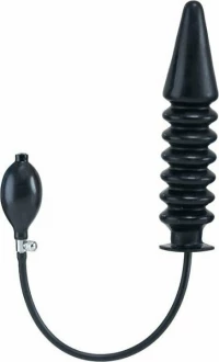 Inflatable Solid Ribbed Dildo - Black L