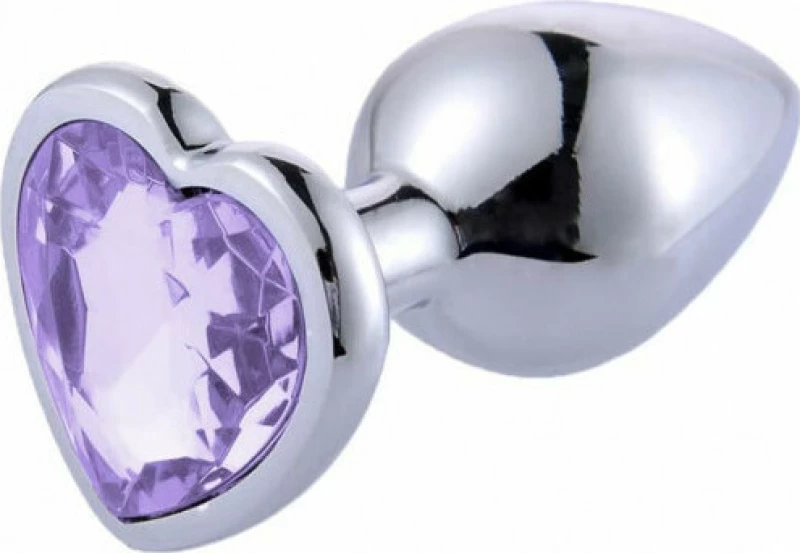 Naughty Toys Heart Base Metal Butt Plug Sparkling Purple Small 7cm
