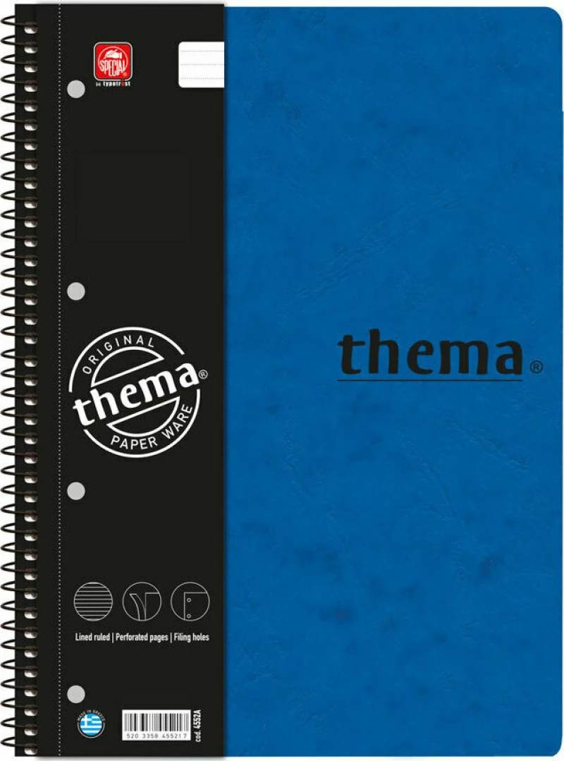 Typotrust Σπιράλ Τετράδιο Ριγέ Α4 120 Φύλλων 4 Θεμάτων Thema (Διάφορα Χρώματα)