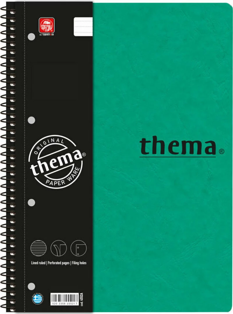 Typotrust Σπιράλ Τετράδιο Ριγέ Α4 120 Φύλλων 4 Θεμάτων Thema (Διάφορα Χρώματα)