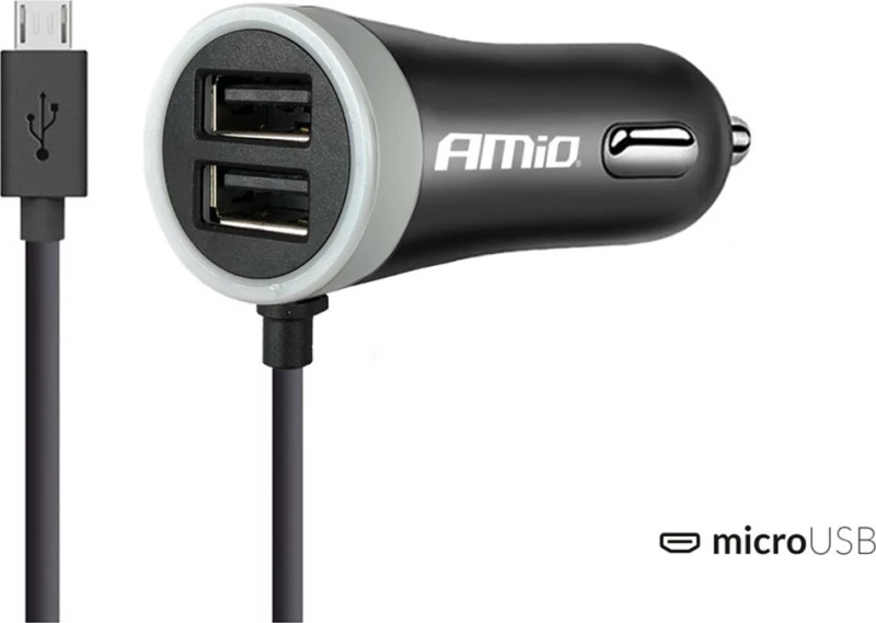 AMiO Φορτιστής Αυτοκινήτου 2.4A με Θύρες: 2xUSB μαζί με Καλώδιο micro-USB