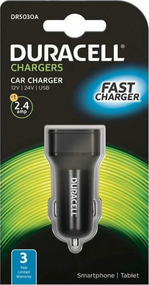 Φορτιστής Αυτοκινήτου Duracell Με Έξοδο Usb 2.4A Μαύρο
