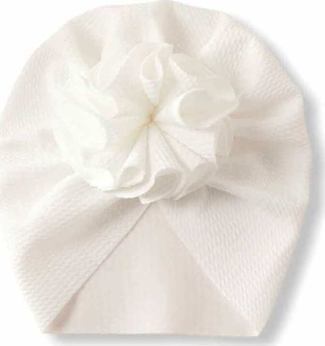 Baby Turban With Pompon - White