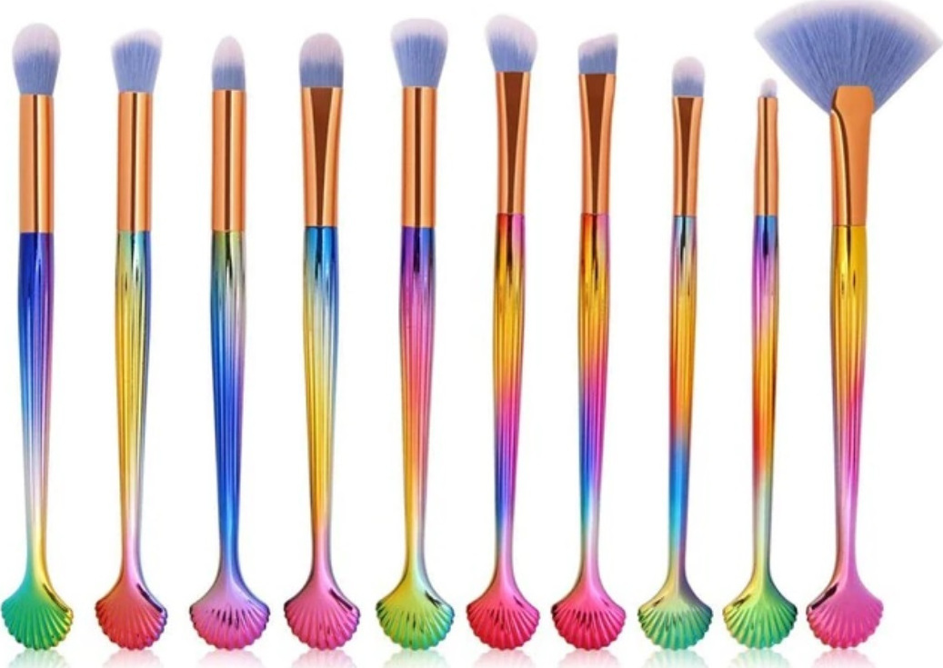 Sheel Professional Women Makeup Brush Set 10τμχ Blue/gold/rainbow