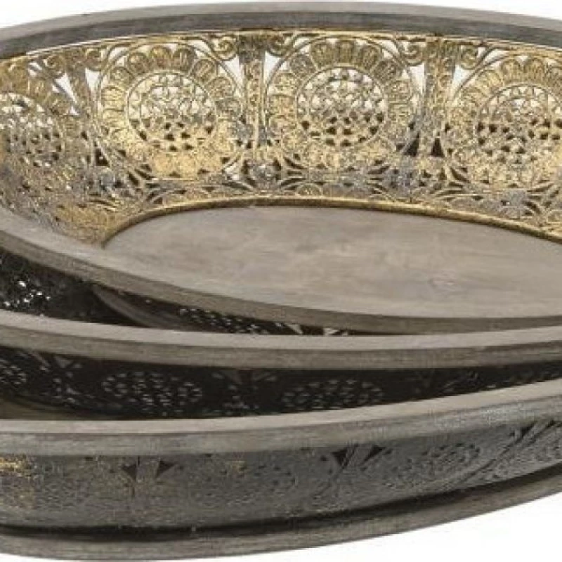 Inart Διακοσμητική Πιατέλα Μεταλλική S/3 55x39x9cm 3τμχ