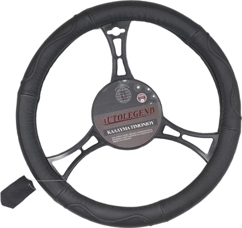 Κάλυμμα Τιμονιού Autolegend XLarge Δέρμα Μαύρο 41cm