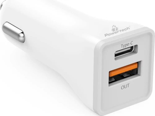 Powertech Φορτιστής Αυτοκινήτου Pt-712, 1X Usb, 1X Type-C, 3A, Λευκό