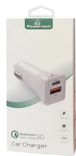 Powertech Φορτιστής Αυτοκινήτου Pt-712, 1X Usb, 1X Type-C, 3A, Λευκό