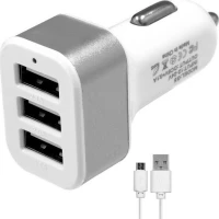 GloboStar Φορτιστής Αυτοκινήτου 3.1A με Θύρες: 3xUSB μαζί με Καλώδιο type-C Ασημί