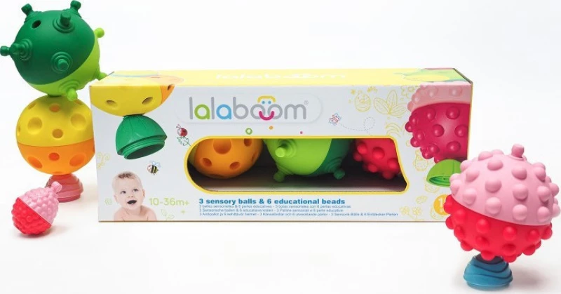 Βρεφικό Παιχνίδι 2 Μπάλες Αφής 8τμχ Χάντρες Lalaboom Lalaboom