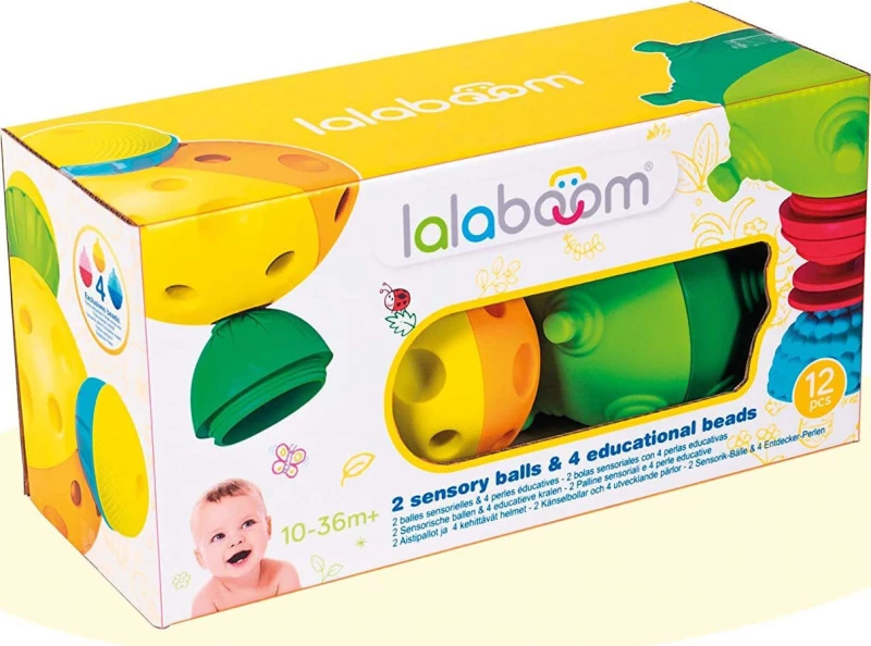 Βρεφικό Παιχνίδι 2 Μπάλες Αφής 8τμχ Χάντρες Lalaboom Lalaboom
