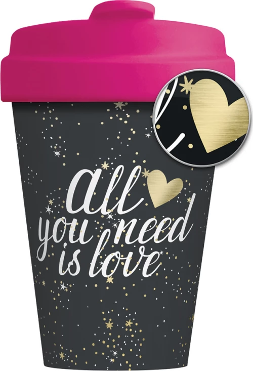 Chic Mic All You Need Is Love Gold Κούπα Με Καπάκι Μπαμπού Μαύρη 400ml