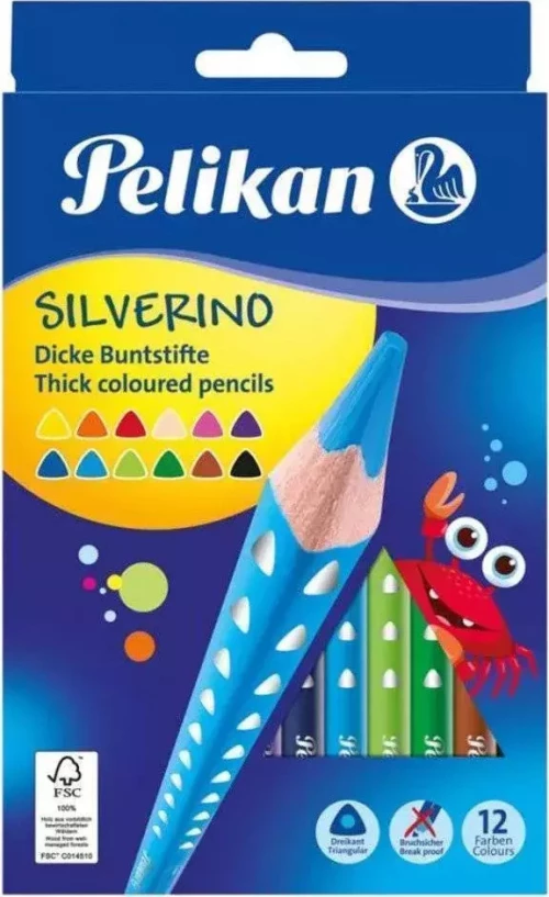 Pelikan Silverino Ξυλομπογιές Τριγωνικές Χονδρές 12τμχ