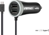 AMiO Φορτιστής Αυτοκινήτου 2.4A με Θύρες: 2xUSB μαζί με Καλώδιο type-C