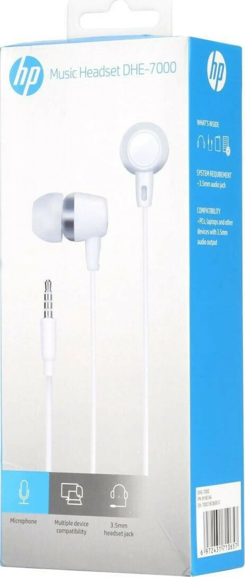 HP DHE-7000 In-ear Handsfree με Βύσμα 3.5mm Λευκό