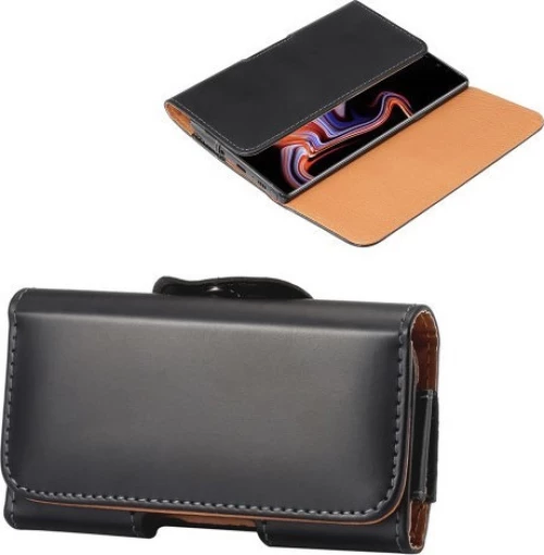 Δερμάτινη Θήκη Ζώνης για Smartphones μέχρι 6.3 ίντσες 17 x 8.2 x 1.8cm - Μαύρο