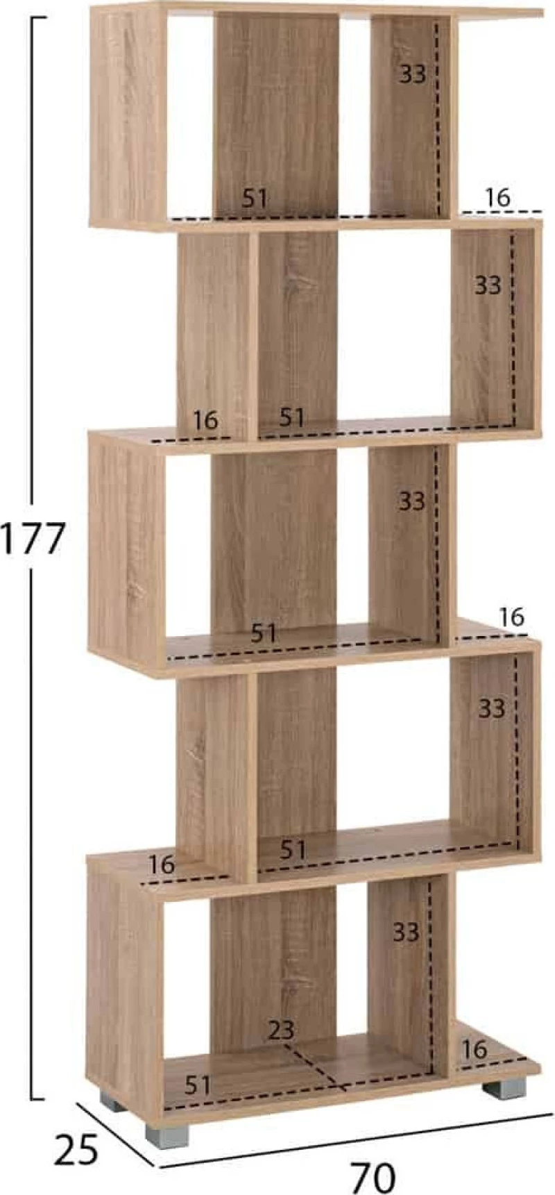 Βιβλιοθηκη Μελαμινης Hm2385.02 Sonama 70X25X177Υ Εκ.