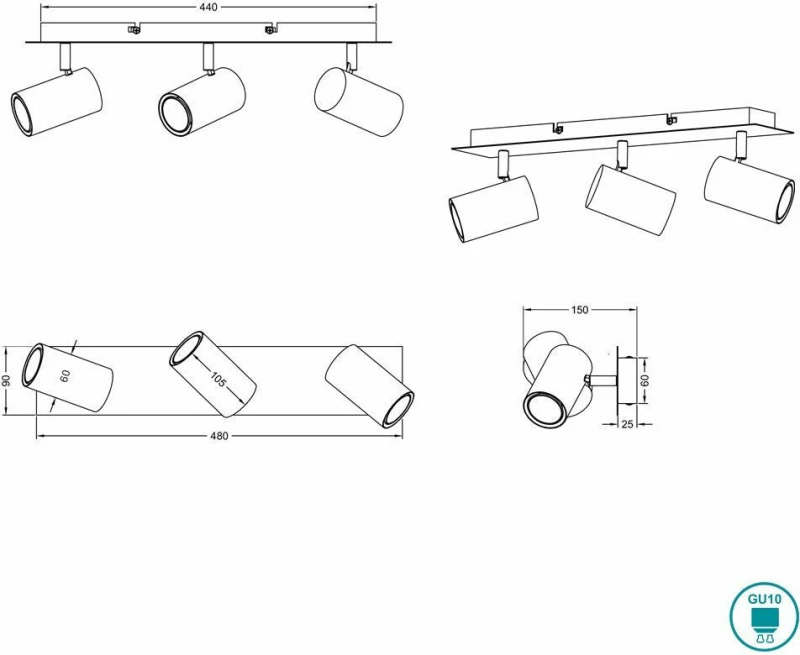 Trio Lighting Marley Τριπλό Σποτ με Ντουί GU10 σε Ασημί Χρώμα