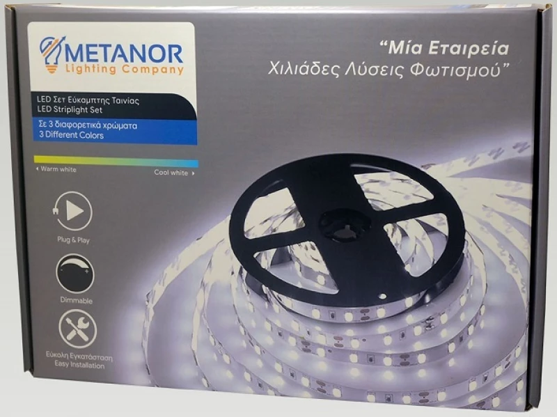 Ταινία LED Ψυχρό Λευκό 5m με Τροφοδοτικό SMD3528 12V Metanor