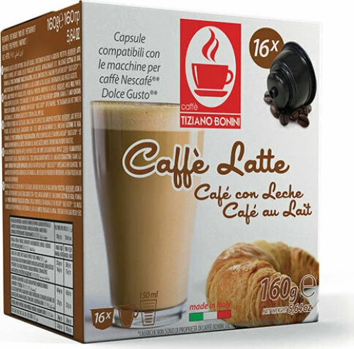 Tiziano Bonini Κάψουλες Espresso Caffe Latte Συμβατές με Μηχανή Dolce Gusto 16caps