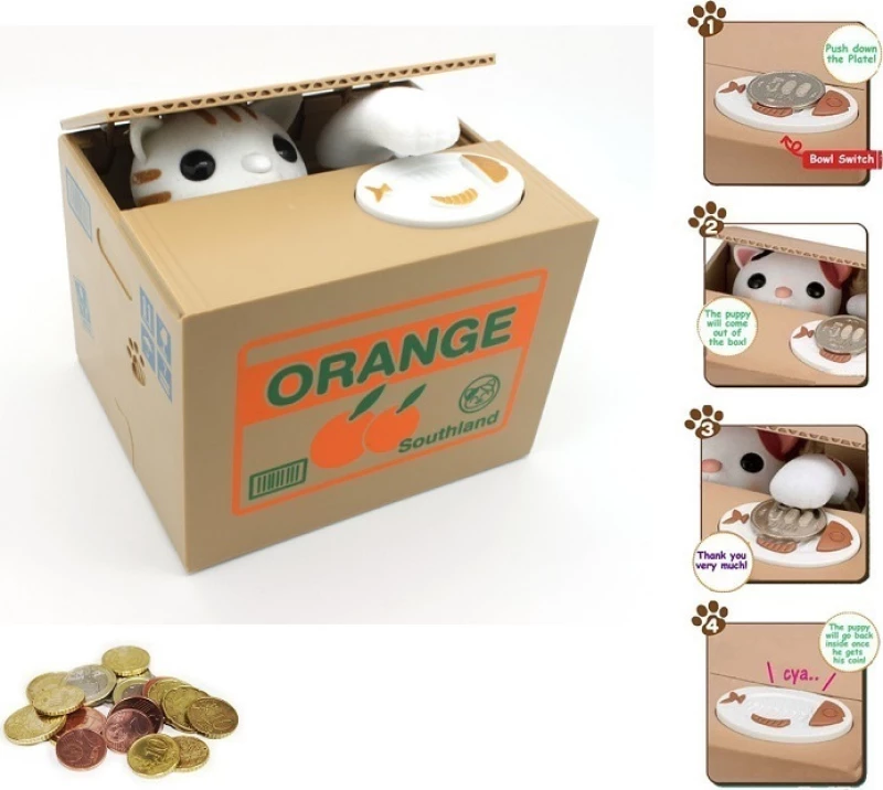 Κουμπαράς Πλαστικός Cat Orange