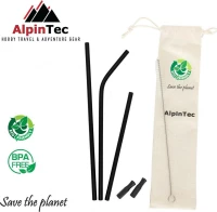 AlpinPro Καλαμάκια Μεταλλικά Μαύρα με Βουρτσάκι 3τμχ