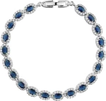 Βραχιόλι οβάλ ροζέτα ασημί με μπλε και λευκά ζιρκόνια