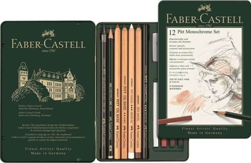 Faber-Castell Pitt Monochrome Set σε Μεταλλική Κασετίνα 12τμχ