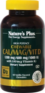 Nature's Plus Cal/Mag/Vit D3 with Vitamin K2 60 μασώμενες ταμπλέτες Βανίλια