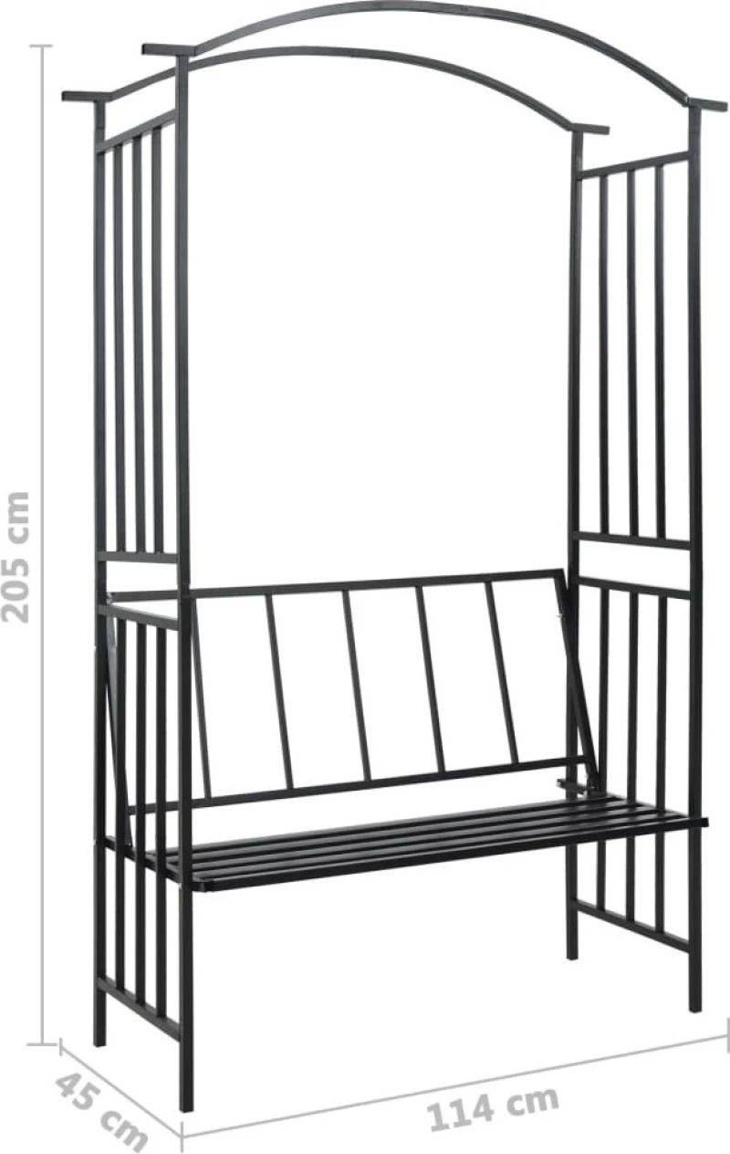 Αψίδα Κήπου με Παγκάκι Μαύρη 114x45x205cm Σιδερένια 47093