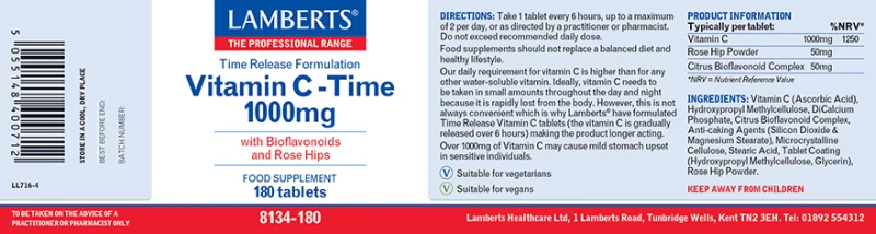 Lamberts Vitamin C Time 1000mg 180 ταμπλέτες