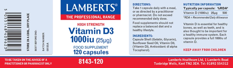 Lamberts Vitamin D3 1000iu 120 κάψουλες