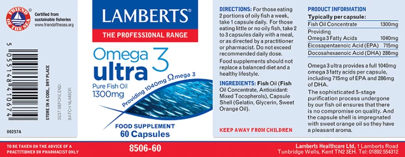 Lamberts Omega 3 Ultra Pure Fish Oil 1300mg 60 κάψουλες