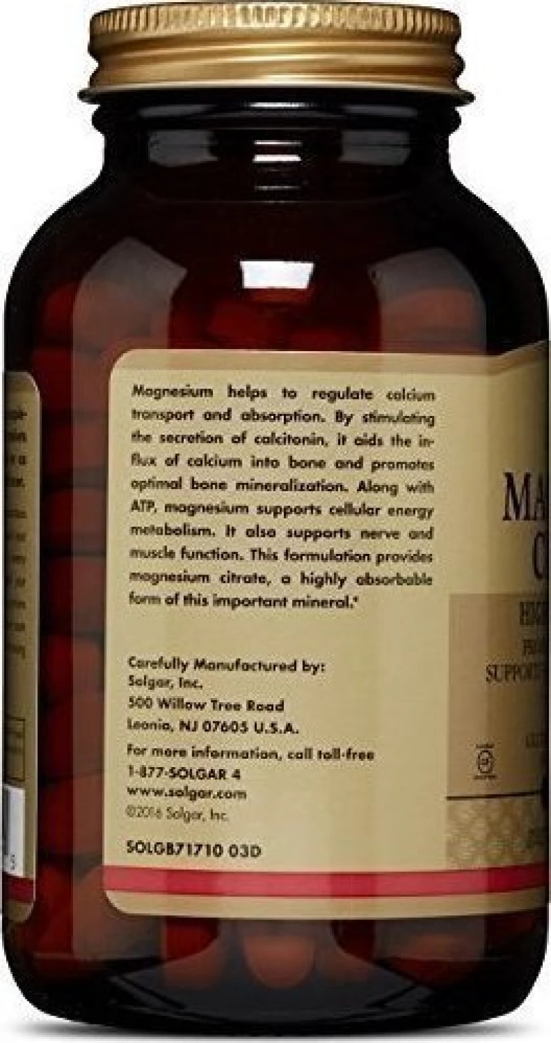 Solgar Magnesium Citrate 200mg 120 ταμπλέτες