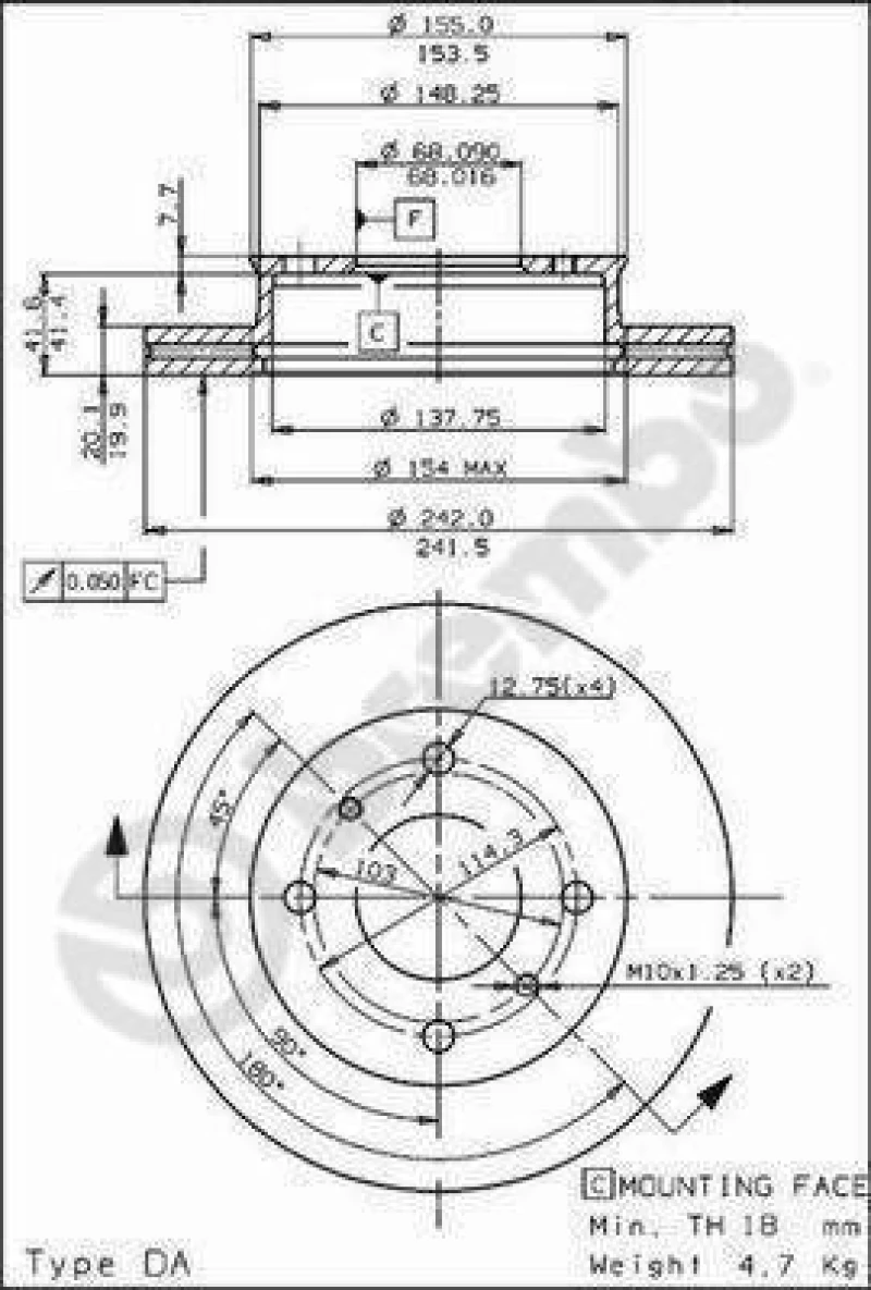 Brembo 09 5447 10 Δισκοι Φρενων NISSAN-PRIMERA