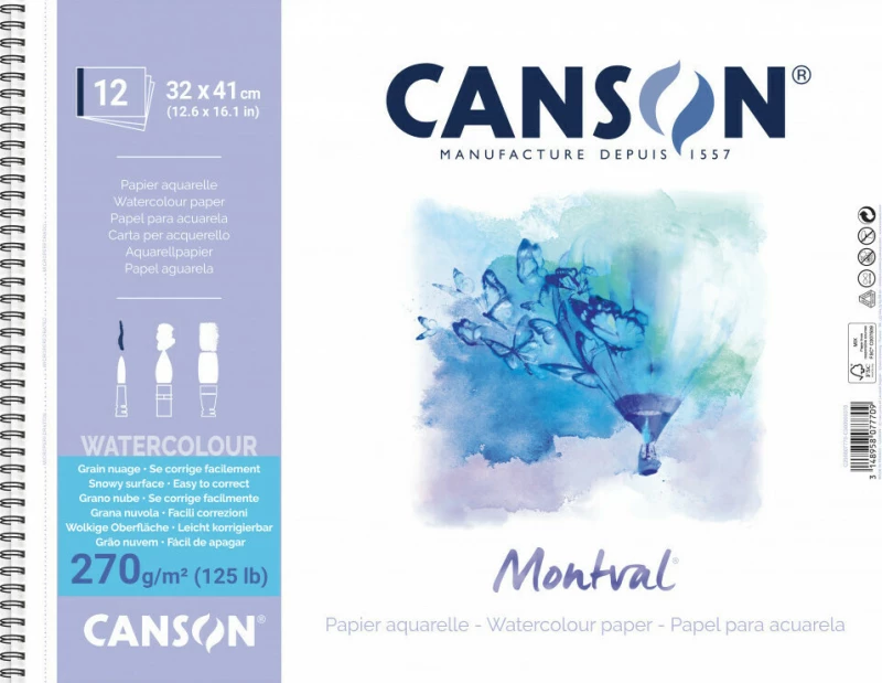 Μπλοκ Canson Montval Aqua Snow 270gr 32x41cm 12 Φύλλα