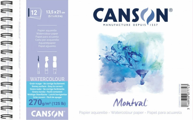 Μπλοκ Canson Montval Aqua Snow 270gr 13.5x21cm 12 Φύλλα