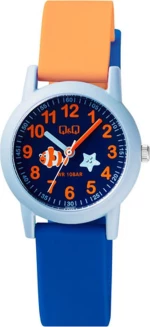 Q&Q Vs49J007Y Kids Orange-Blue Rubber Strap