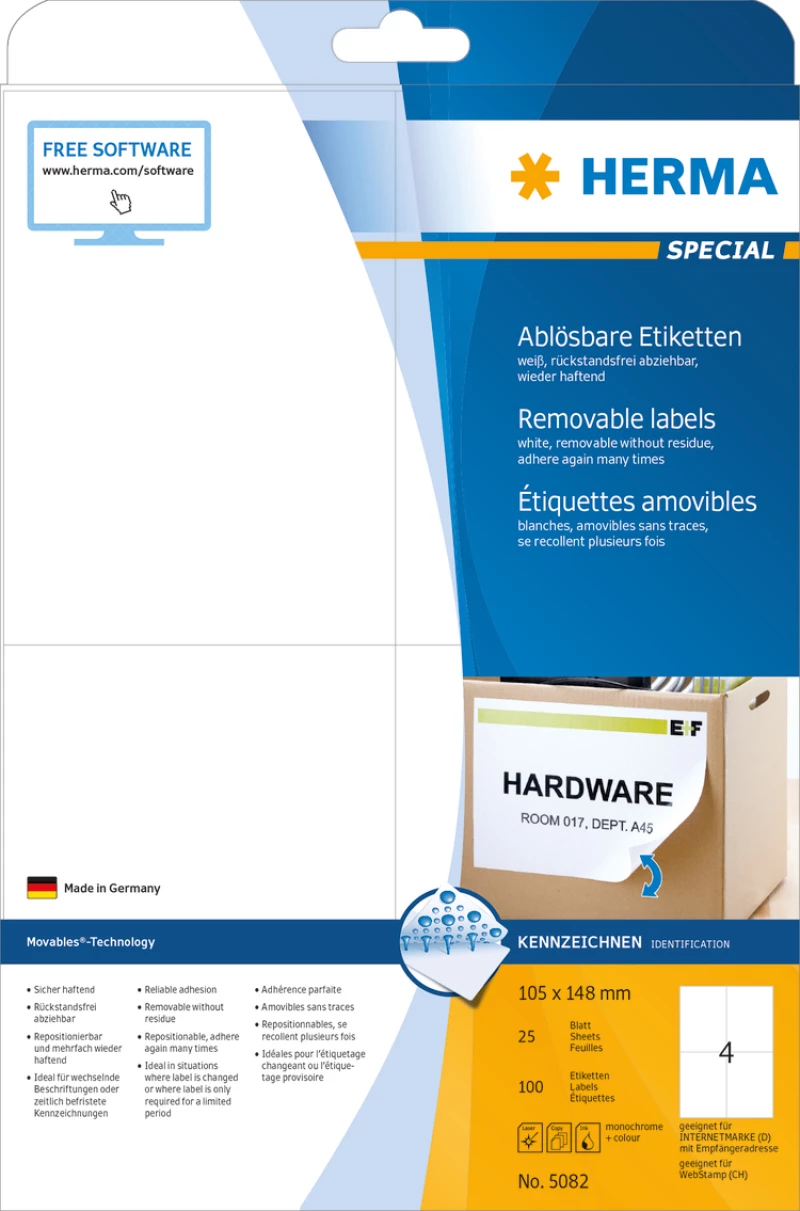 Herma 100 Αυτοκόλλητες Ετικέτες Α4 Ορθογώνιες 105x148mm