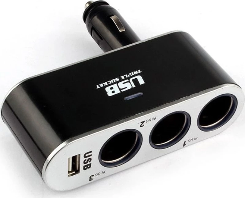 Andowl Φορτιστής Αυτοκινήτου με Θύρες: 1xUSB 3xΑναπτήρα Μαύρο