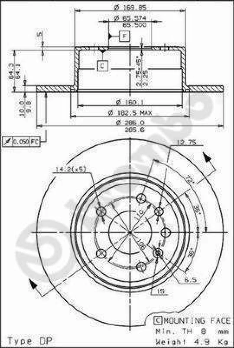 Σετ Δισκόπλακες πίσω BREMBO 08.7015.10