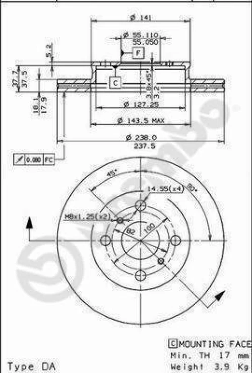 Brembo 09 5536 20 Δισκοι Φρενων Μπροστα STARLET-96-