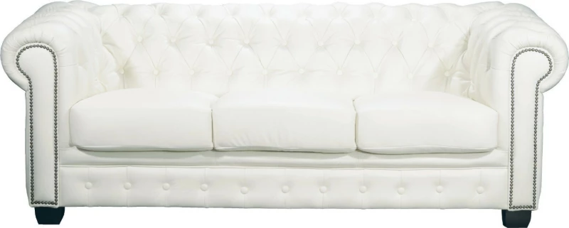 Chesterfield τ.689 Τριθέσιος Καναπές Γνήσιο Δέρμα Λευκός 201x92εκ.