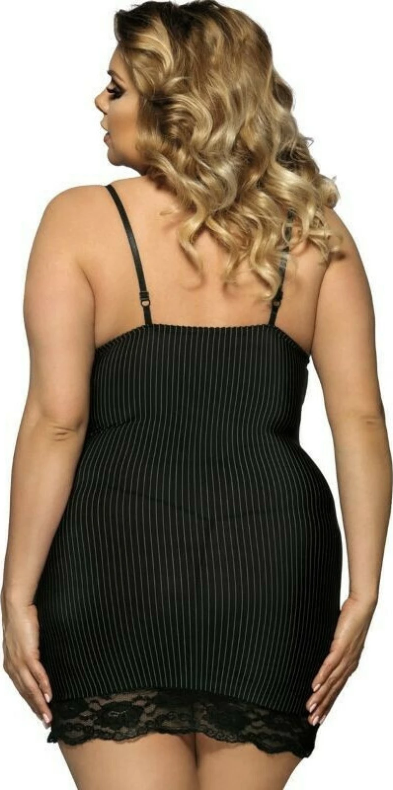 Subblime Queen Plus Chemise with Vertical Lines Black